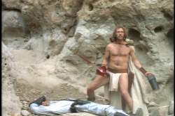 I hope that's his *sword* he's holding in his left hand!