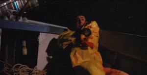 In a scene every Jaws fans has dreamed of seeing, adorable young Sean Brody is mutilated and then killed by a shark.