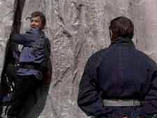 Spock decides its "logical" to startle the mountain climbing Kirk.